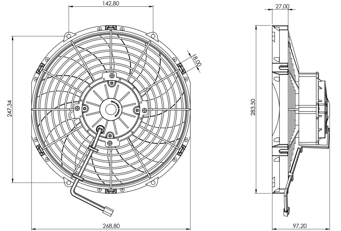 STR185 ОСЕВОЙ ВЕНТИЛЯТОР 10" ДЮЙМОВ 170 ВАТТ 24 ВОЛЬТ PULL / ВСАСЫВАЮЩИЙ