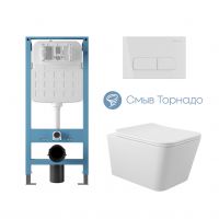 Aqueduto комплект: TECNICA Novo Система инсталляции для подвесного унитаза, FORMA Панель смыва, белый глянцевый, MACIO Tornado Унитаз подвесной 520*370 безободковый, Tornado, сиденье с микролифтом, белый глянцевый