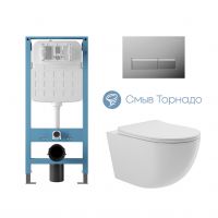 Aqueduto комплект: TECNICA Novo Система инсталляции для подвесного унитаза, RETANGULO Novo, Панель смыва, хром, OVO Tornado Унитаз подвесной 525*360 безободковый, Tornado, сиденье с микролифтом, белый глянцевый