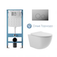 Aqueduto комплект: TECNICA Novo Система инсталляции для подвесного унитаза, CIRCULO Панель смыва, хром, OVO Tornado Унитаз подвесной 525*360 безободковый, Tornado, сиденье с микролифтом, белый глянцевый