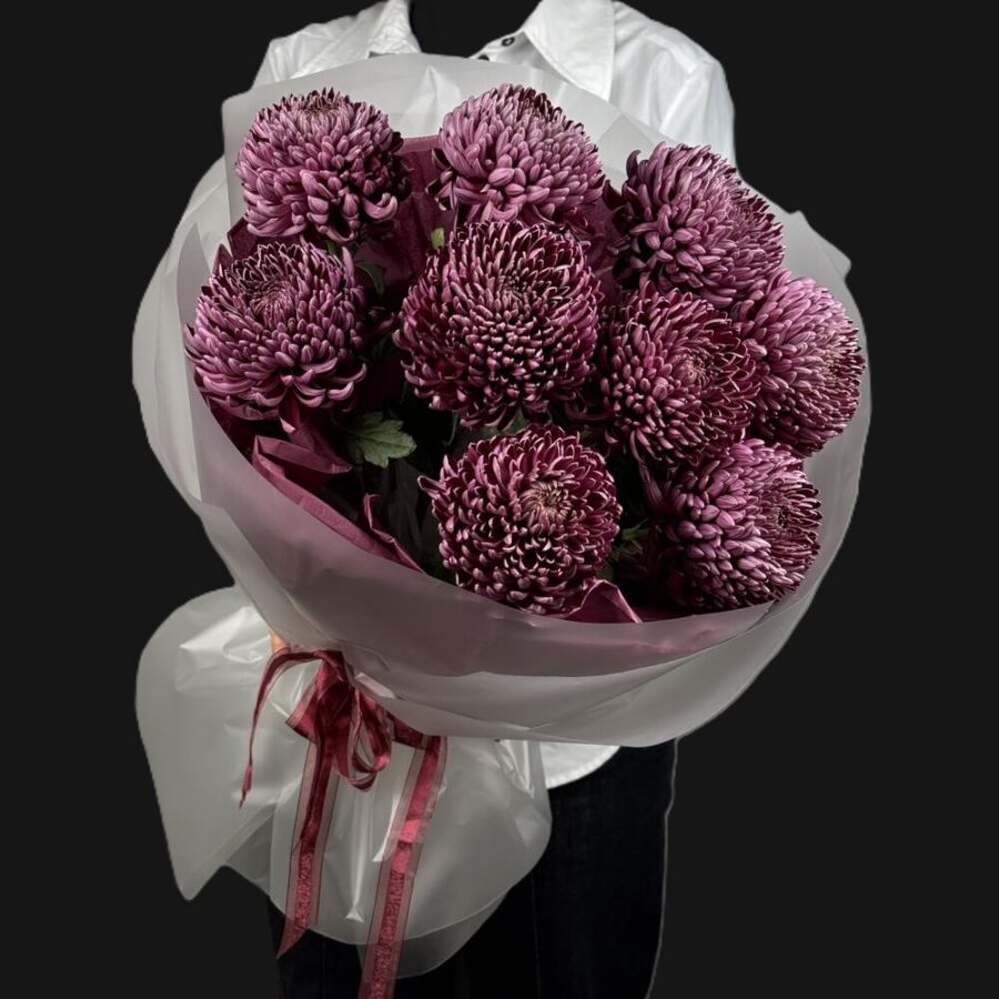 Букет 9 одноголовых хризантем "Бигуди"