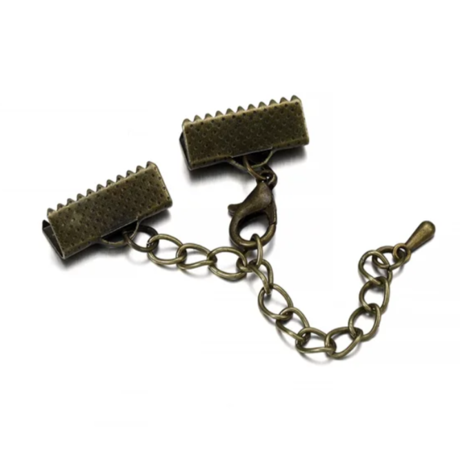 Наконечники для браслета/ колье с карабином и цепочкой удлинителем БРОНЗА 2 комплекта Разные размеры AC0653.бр