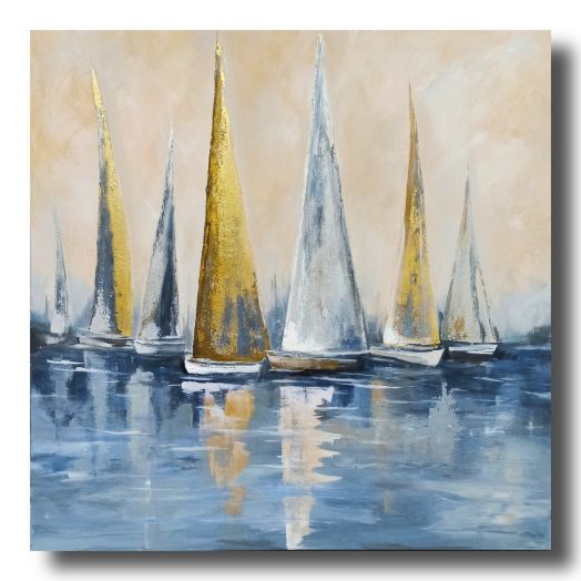 Мастер-класс по интерьерной живописи с использованием золотой потали "Интерьерная картина Золотые парусники"