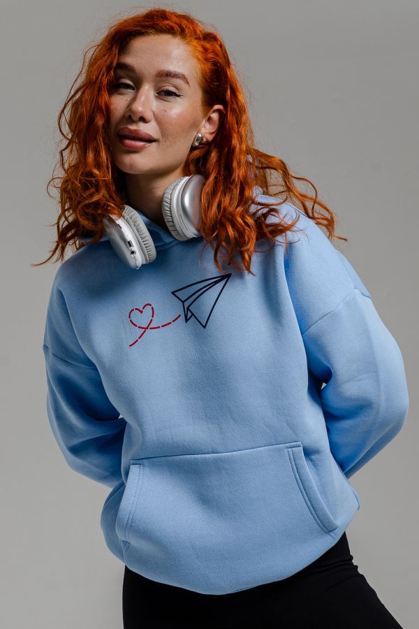 8518 Толстовка женская оверсайз [голубой+Самолетик]
