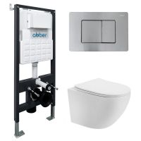 Комплект подвесной унитаз ABBER Bequem AC1100T белый с инсталляцией AC0105 и кнопкой AC0120MCH матовый хром