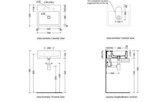 Подвесная раковина Flaminia Acqualight 50х45х16 см схема 3 Подвесная раковина Flaminia Acqualight 50х45х16 см схема 3