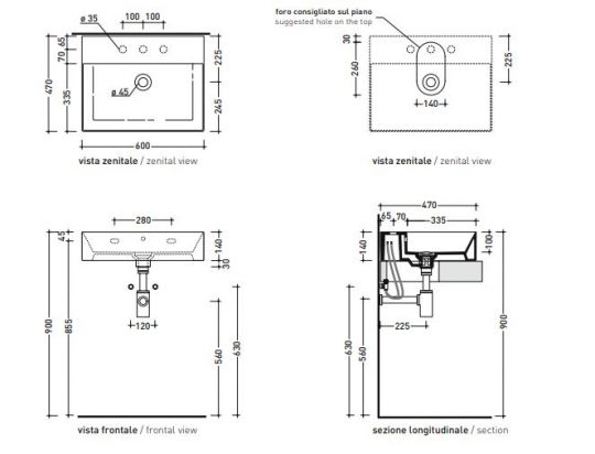 Подвесная раковина Flaminia AppLight 60 AP6047 60х47х14 см схема 5