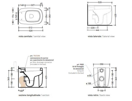 Напольный приставной унитаз Flaminia Mono Back To Wall WC схема 3