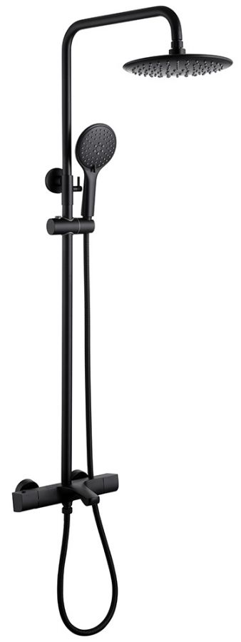 Душевая стойка ABBER Thermostat AF8516BL с термостатом и изливом, черный матовый