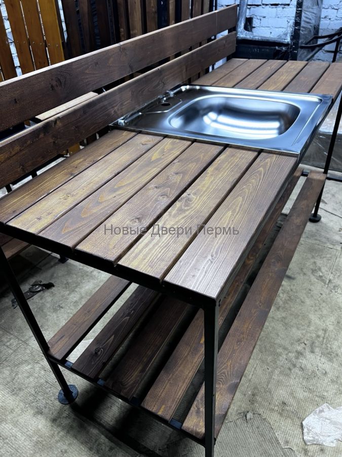 Дачный стол со встроенной мойкой 150х50х80 см