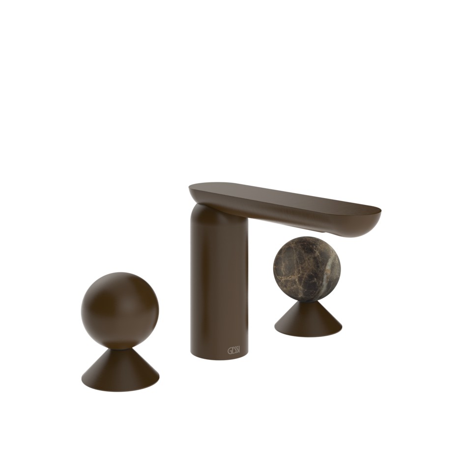 Смеситель для раковины Gessi Perle 74015 без донного клапана, с вентилями-сферами из металла и мрамора Emperador Dark