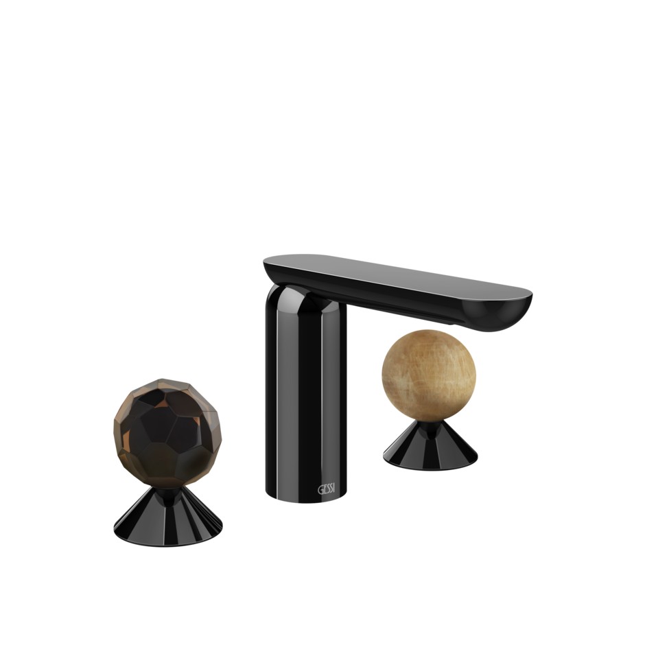 Смеситель для раковины Gessi Perle 74235 без донного клапана с вентилями-сферами из муранского стекла Sfaccettato и камня Onyx Cola ФОТО