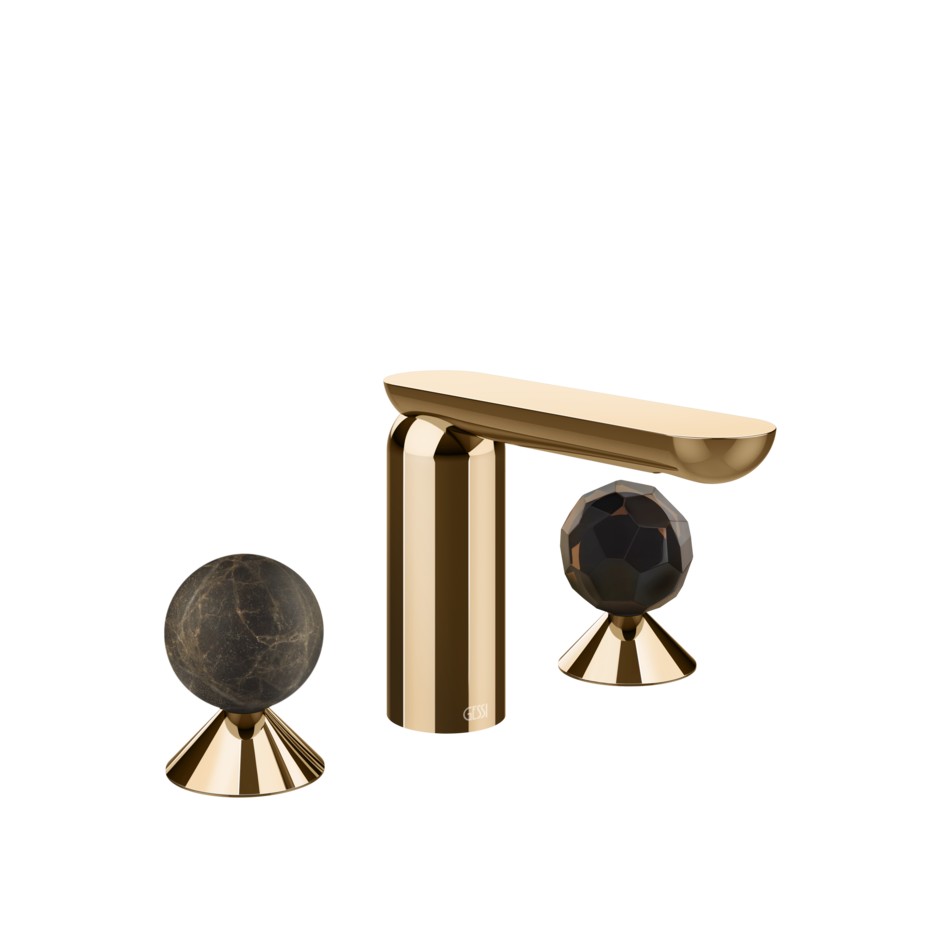 Смеситель для раковины Gessi Perle 74125 без донного клапана с вентилями-сферами из мрамора Emperador Dark и муранского стекла Sfaccettato