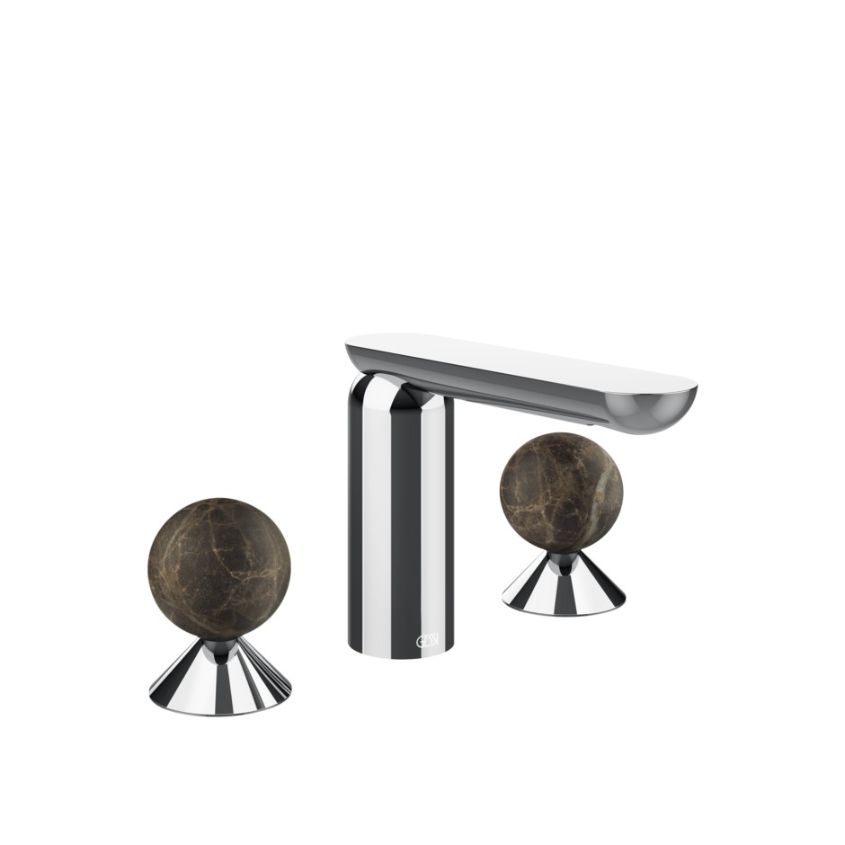 Смеситель для раковины Gessi Perle 74115 без донного клапана с вентилями-сферами из мрамора Emperador Dark ФОТО