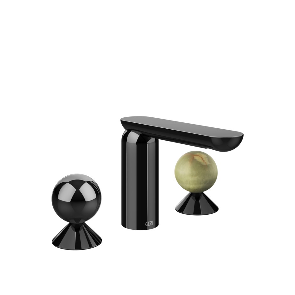 Смеситель для раковины Gessi Perle 74055 без донного клапана с вентилями-сферами из металла и камня Onyx Green ФОТО