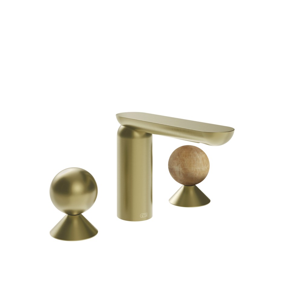 Смеситель для раковины Gessi Perle 74035 без донного клапана с вентилями-сферами из металла и камня Onyx Cola ФОТО