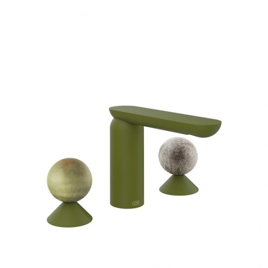 Смеситель для раковины Gessi Perle 74565 без донного клапана с вентилями-сферами из камня Onyx Green и муранского стекла Pulegoso схема 13
