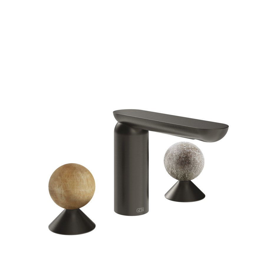 Смеситель для раковины Gessi Perle 74365 без донного клапана с вентилями-сферами из камня Onyx Cola и муранского стекла Pulegoso