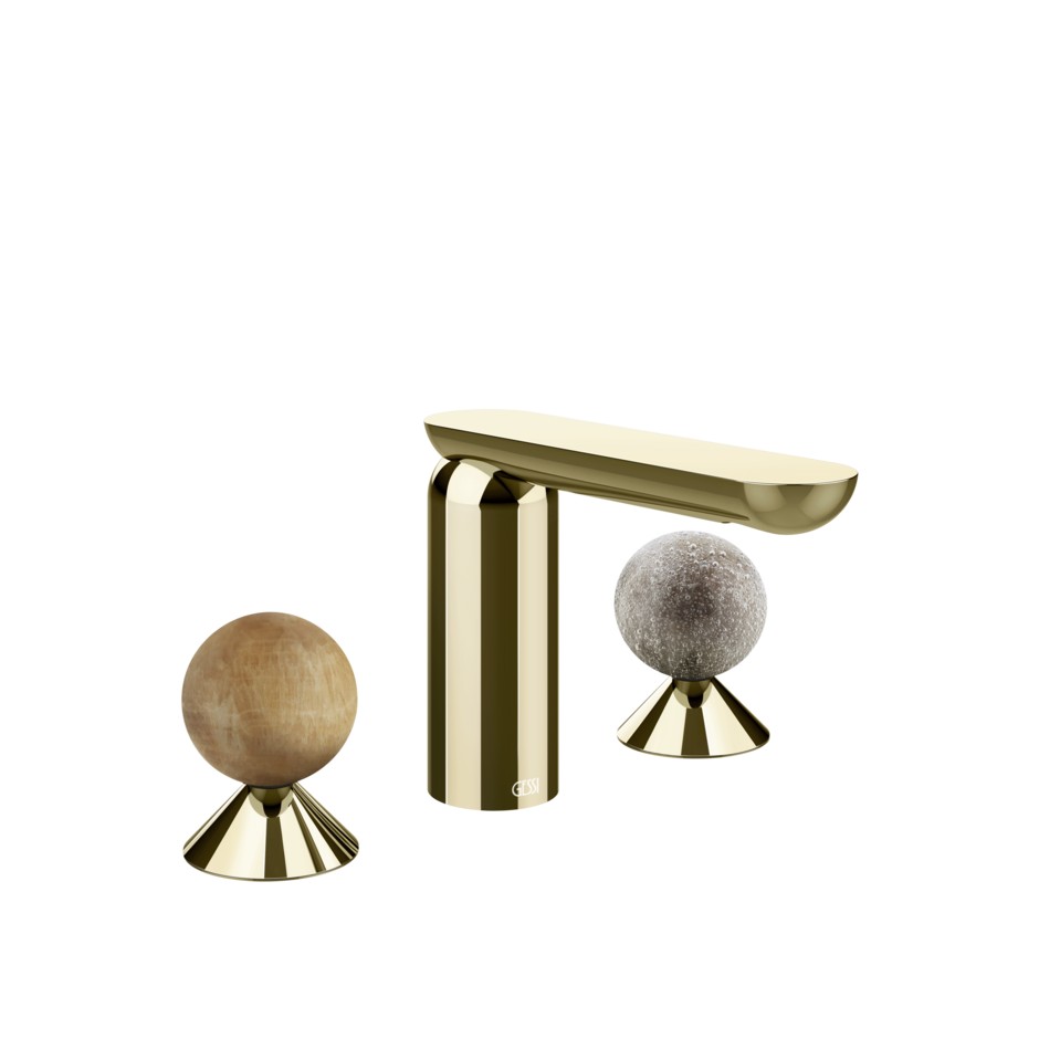 Смеситель для раковины Gessi Perle 74365 без донного клапана с вентилями-сферами из камня Onyx Cola и муранского стекла Pulegoso ФОТО