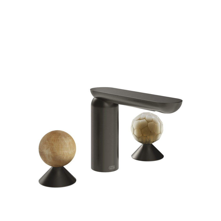 Изображение Смеситель для раковины Gessi Perle 74345 без донного клапана с вентилями-сферами из камня Onyx Cola и муранского стекла Battuto