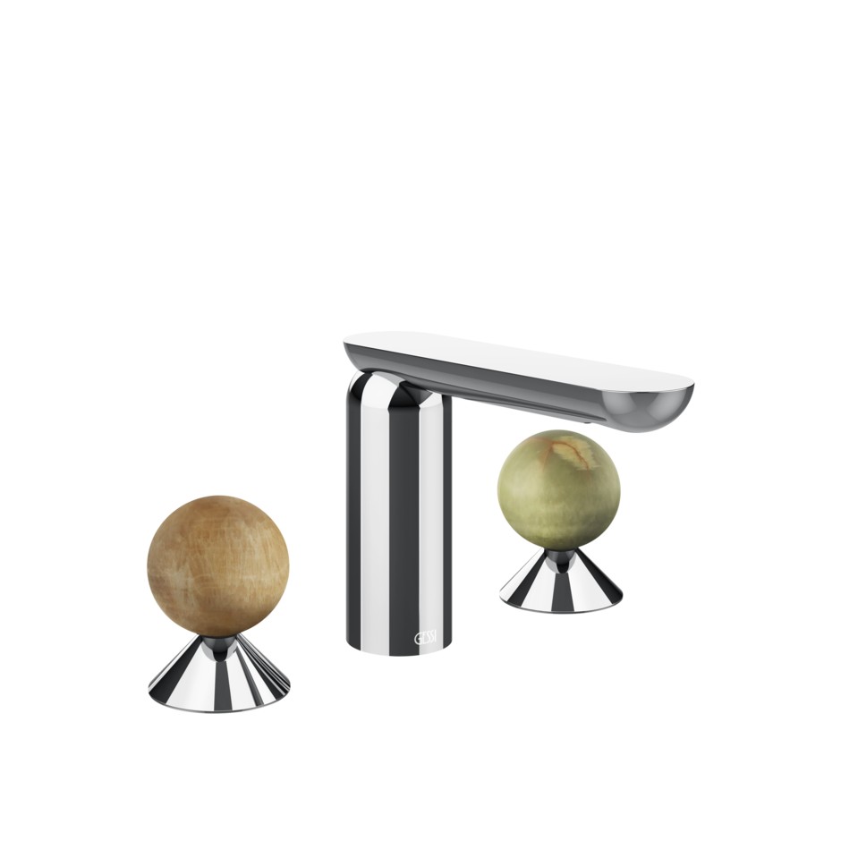 Смеситель для раковины Gessi Perle 74355 без донного клапана с вентилями-сферами из камня Onyx Cola и Onyx Green ФОТО