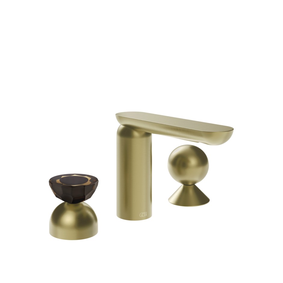 Смеситель для раковины Gessi Perle 74808 без донного клапана с вентилем-полусферой из муранского стекла Battuto и металлическим вентилем-сферой ФОТО