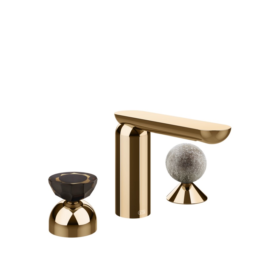 Смеситель для раковины Gessi Perle 74868 без донного клапана с вентилем-полусферой из муранского стекла Battuto и вентилем-сферой из муранского стекла Pulegoso