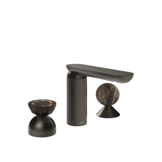 Смеситель для раковины Gessi Perle 74818 без донного клапана с вентилем-полусферой из муранского стекла Battuto и вентилем-сферой из мрамора Emperador Dark схема 1 Смеситель для раковины Gessi Perle 74818 без донного клапана с вентилем-полусферой из муранского стекла Battuto и вентилем-сферой из мрамора Emperador Dark схема 1