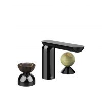 Смеситель для раковины Gessi Perle 74858 без донного клапана с вентилем-полусферой из муранского стекла Battuto и вентилем-сферой из камня Onyx Green схема 3