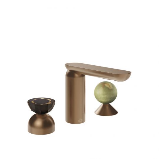 Смеситель для раковины Gessi Perle 74858 без донного клапана с вентилем-полусферой из муранского стекла Battuto и вентилем-сферой из камня Onyx Green схема 7