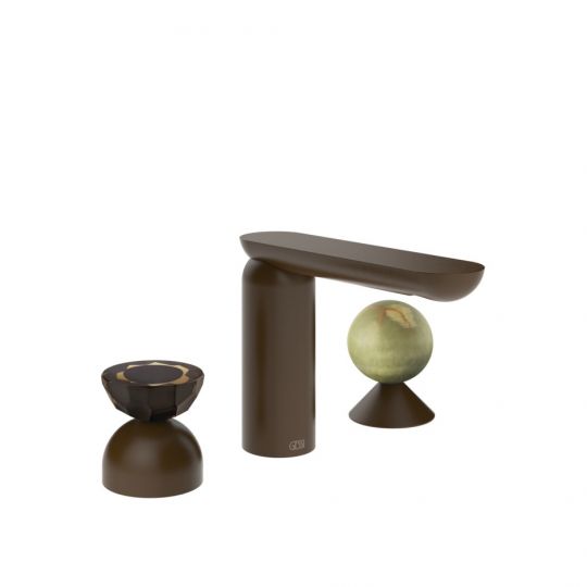 Смеситель для раковины Gessi Perle 74858 без донного клапана с вентилем-полусферой из муранского стекла Battuto и вентилем-сферой из камня Onyx Green схема 8