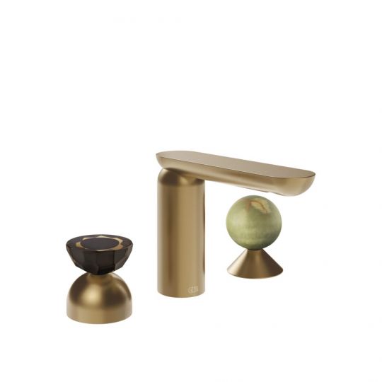 Смеситель для раковины Gessi Perle 74858 без донного клапана с вентилем-полусферой из муранского стекла Battuto и вентилем-сферой из камня Onyx Green схема 15