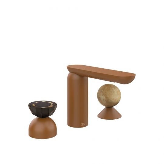 Смеситель для раковины Gessi Perle 74838 без донного клапана с вентилем-полусферой из муранского стекла Battuto и вентилем-сферой из камня Onyx Cola схема 11