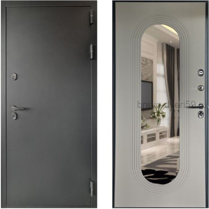 Входная дверь Страж 3К Тепло с терморазрывом и зеркалом овал