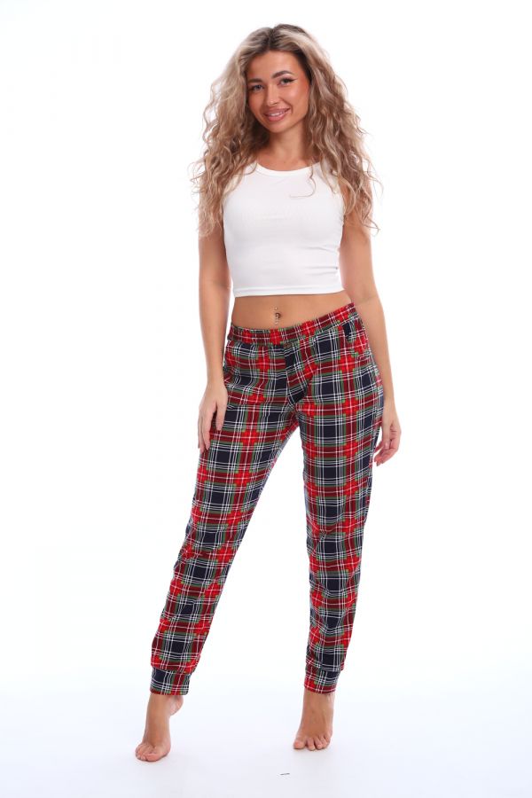 Брюки пижамные женские в клетку [зеленый/красный]