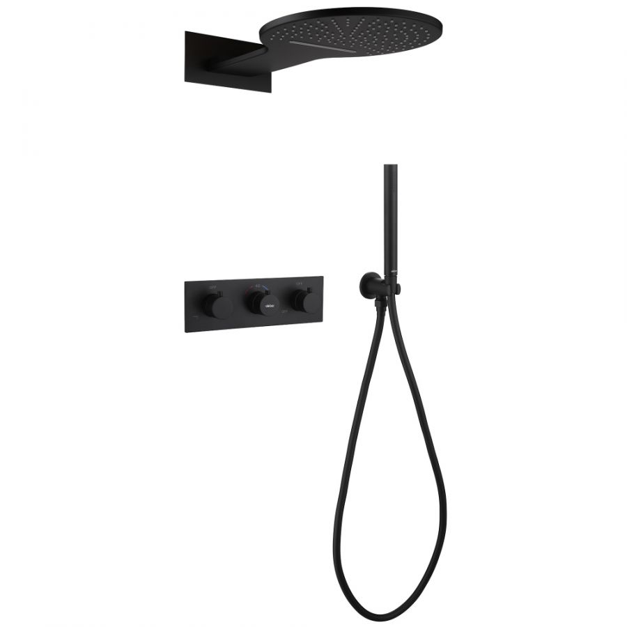 Душевая система ABBER Wasser Kreis AF8151B скрытого монтажа без излива, термостат, черная матовая