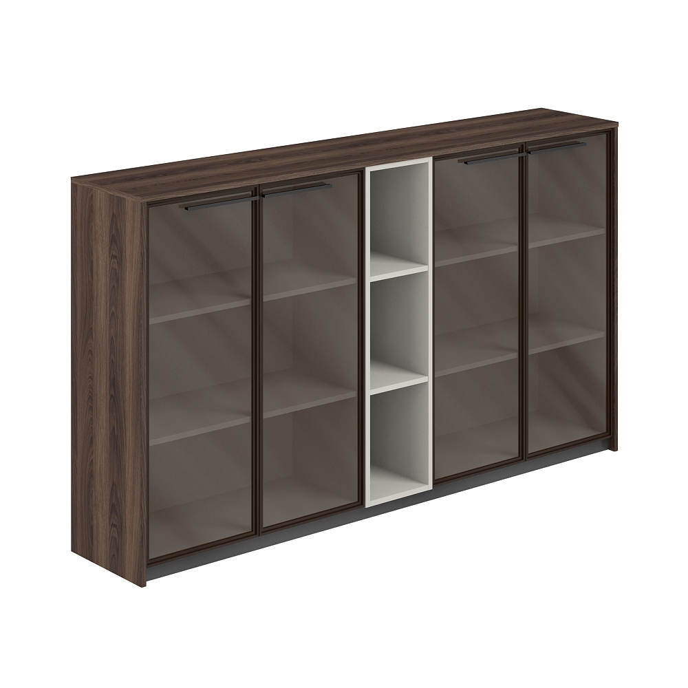 Шкаф средний с дверьми со стеклом в алюминиевой раме (2 шт) со стеллажом, 2140х410х1226