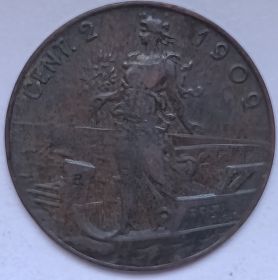 Король Виктор Эммануил III 2 чентезимо Италия 1909