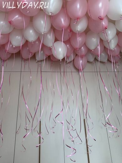Бело-розовые шарики на лентах(50шт)
