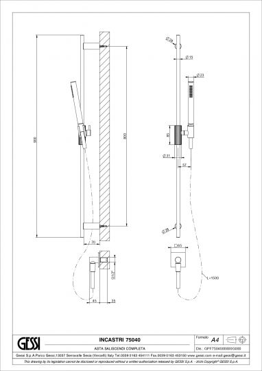 Душевой гарнитур Gessi Incastri 75040 с ручным душем и выводом воды схема 2