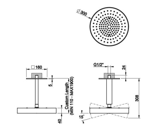 Верхний душ Gessi Incastri 63070 потолочный высота 11-190 см схема 2