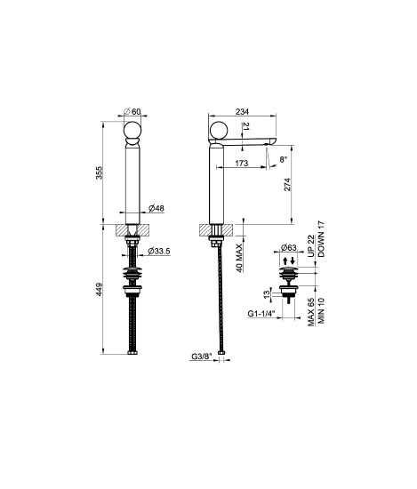 Смеситель для раковины Gessi Perle 74053 высокий с донным клапаном и металлическим вентилем ФОТО