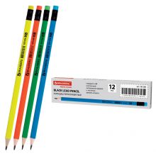 Карандаш чернографитный BRAUBERG, 1 шт., «Neon», HB, трехгранный, с ластиком, корпус неоновый ассорти, 181298