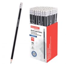 Карандаш чернографитный BRAUBERG, 1 шт., «Alderida», НВ, трехгранный, с ластиком, корпус черный, заточенный, 180610