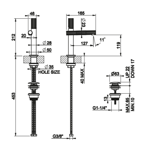 Смеситель для раковины Gessi Incastri 75051 с донным клапаном высота 21,2 см схема 2