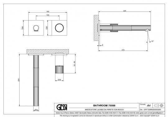 Смеситель для раковины встраиваемый Gessi Incastri 75088 длина 22,4 см схема 2