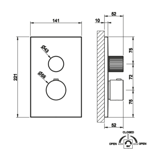 Смеситель для душа Gessi Incastri 75135 с термостатом на 2 позиции схема 2