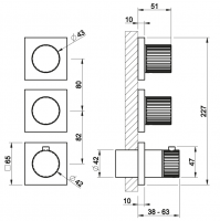 Смеситель для душа Gessi Incastri 75334 с термостатом на 2 запорных вентиля горизонтальная установка схема 2