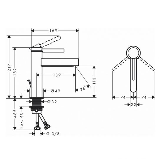 Смеситель для раковины Hansgrohe Finoris 76020670 с донным клапаном черный матовый схема 2