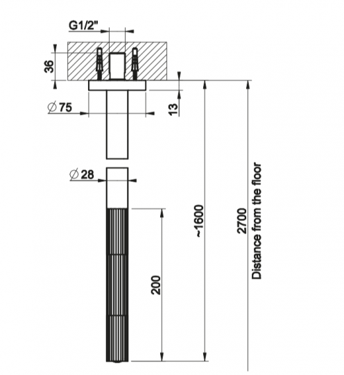 Излив Gessi Incastri 75099 потолочный высота 160 см схема 2
